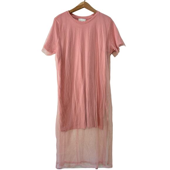 Forever 21 Short Sleeve Pink Sheer Mesh Tulle Overlay T-Shirt Dress 1X - Picture 1 of 4